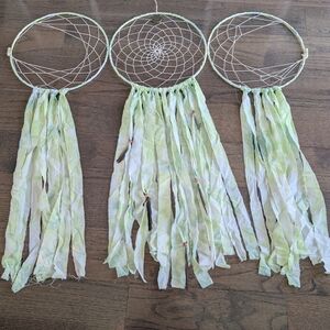Triple Dreamcatcher with Green and White Ribbons